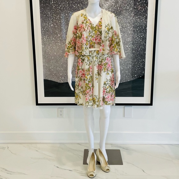 Giambattista Valli Silk Chiffon Floral Cape Dress - Picture 5 of 14